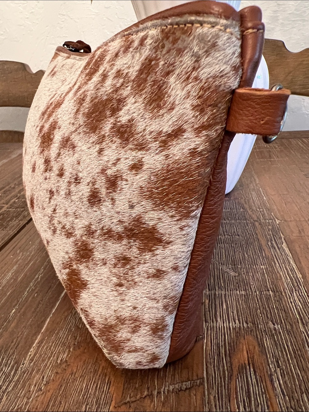 Spotted Cowhide Cosmetic Pouch in White and Brown - Unbranded Leather - Picture 2 of 10